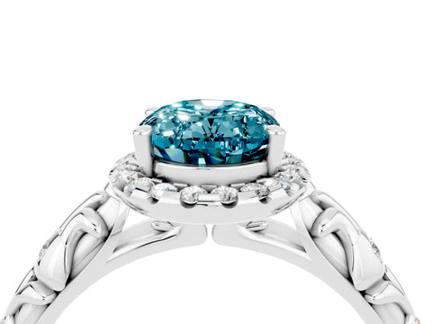 White gold Oval Cut Halo Diamond Solitaire with Filigree Band and Four-Prong Setting_4