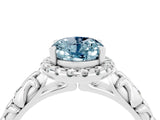 White gold Oval Cut Halo Diamond Solitaire with Filigree Band and Four-Prong Setting_4