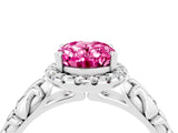 White gold Oval Cut Halo Diamond Solitaire with Filigree Band and Four-Prong Setting_4