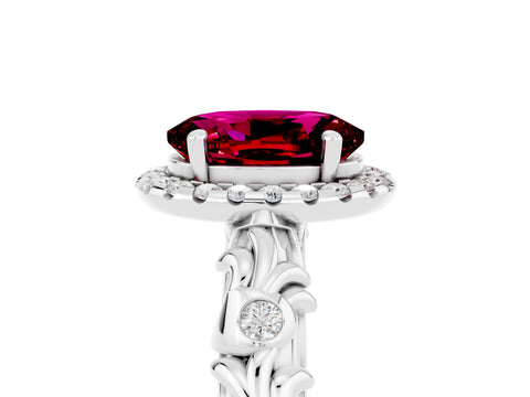 White gold Oval Cut Halo Diamond Solitaire with Filigree Band and Four-Prong Setting_5