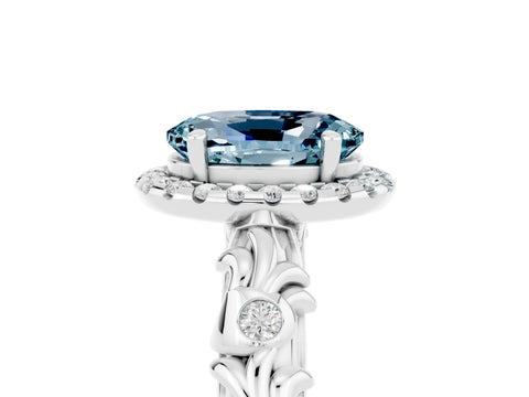White gold Oval Cut Halo Diamond Solitaire with Filigree Band and Four-Prong Setting_5