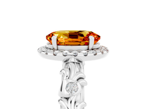 White gold Oval Cut Halo Diamond Solitaire with Filigree Band and Four-Prong Setting_5