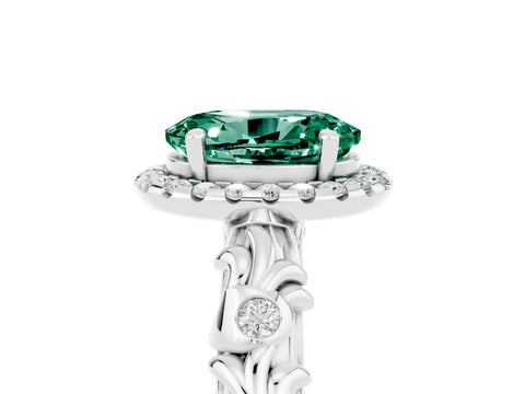 White gold Oval Cut Halo Diamond Solitaire with Filigree Band and Four-Prong Setting_5