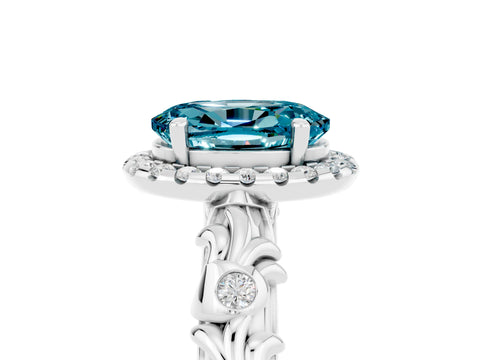 White gold Oval Cut Halo Diamond Solitaire with Filigree Band and Four-Prong Setting_5