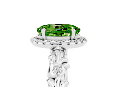 White gold Oval Cut Halo Diamond Solitaire with Filigree Band and Four-Prong Setting_5