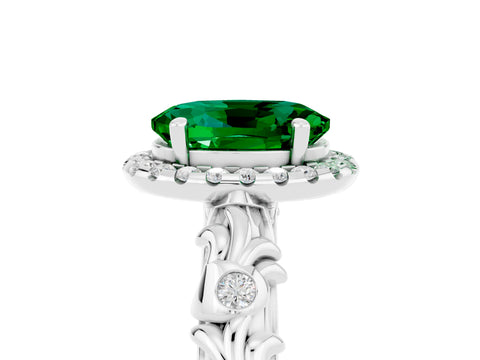 White gold Oval Cut Halo Diamond Solitaire with Filigree Band and Four-Prong Setting_5