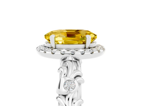 White gold Oval Cut Halo Diamond Solitaire with Filigree Band and Four-Prong Setting_5