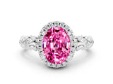 White gold Oval Cut Halo Diamond Solitaire with Filigree Band and Four-Prong Setting