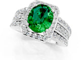 White gold Oval Cut Halo Emerald Ring with Split Shank and Four-Prong Setting_1