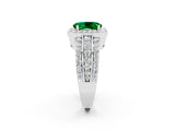 White gold Oval Cut Halo Emerald Ring with Split Shank and Four-Prong Setting_2
