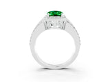 White gold Oval Cut Halo Emerald Ring with Split Shank and Four-Prong Setting_3