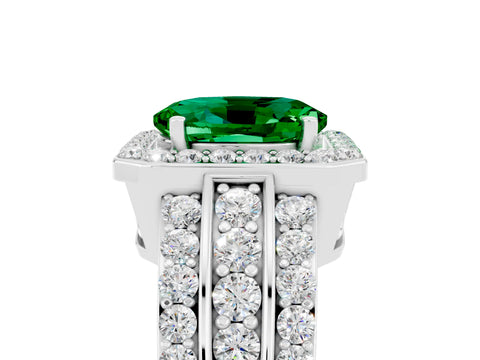 White gold Oval Cut Halo Emerald Ring with Split Shank and Four-Prong Setting_5