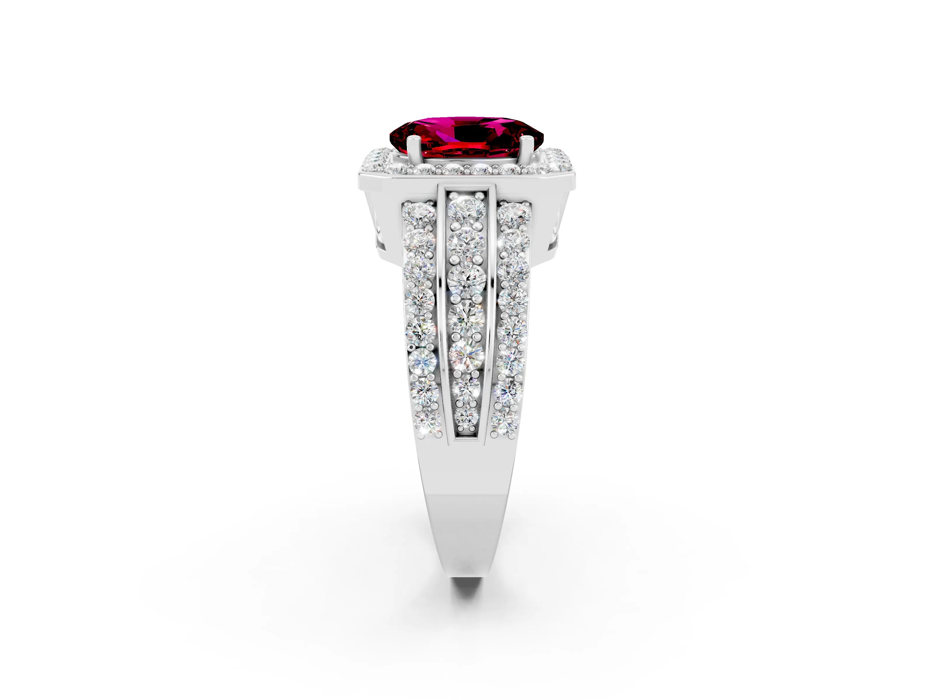 White gold Oval Cut Halo Garnet Ring with Split Shank and Four-Prong Setting_2