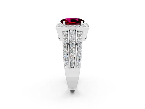 White gold Oval Cut Halo Garnet Ring with Split Shank and Four-Prong Setting_2