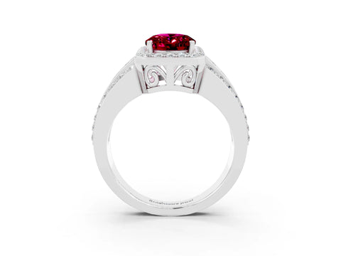 White gold Oval Cut Halo Garnet Ring with Split Shank and Four-Prong Setting_3