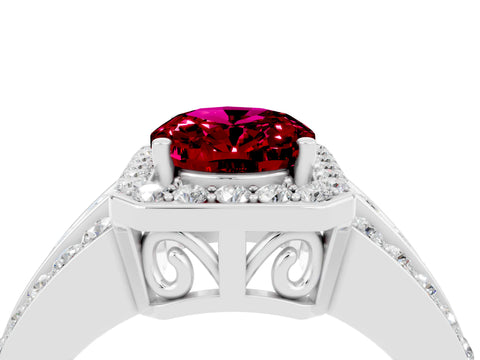 White gold Oval Cut Halo Garnet Ring with Split Shank and Four-Prong Setting_4