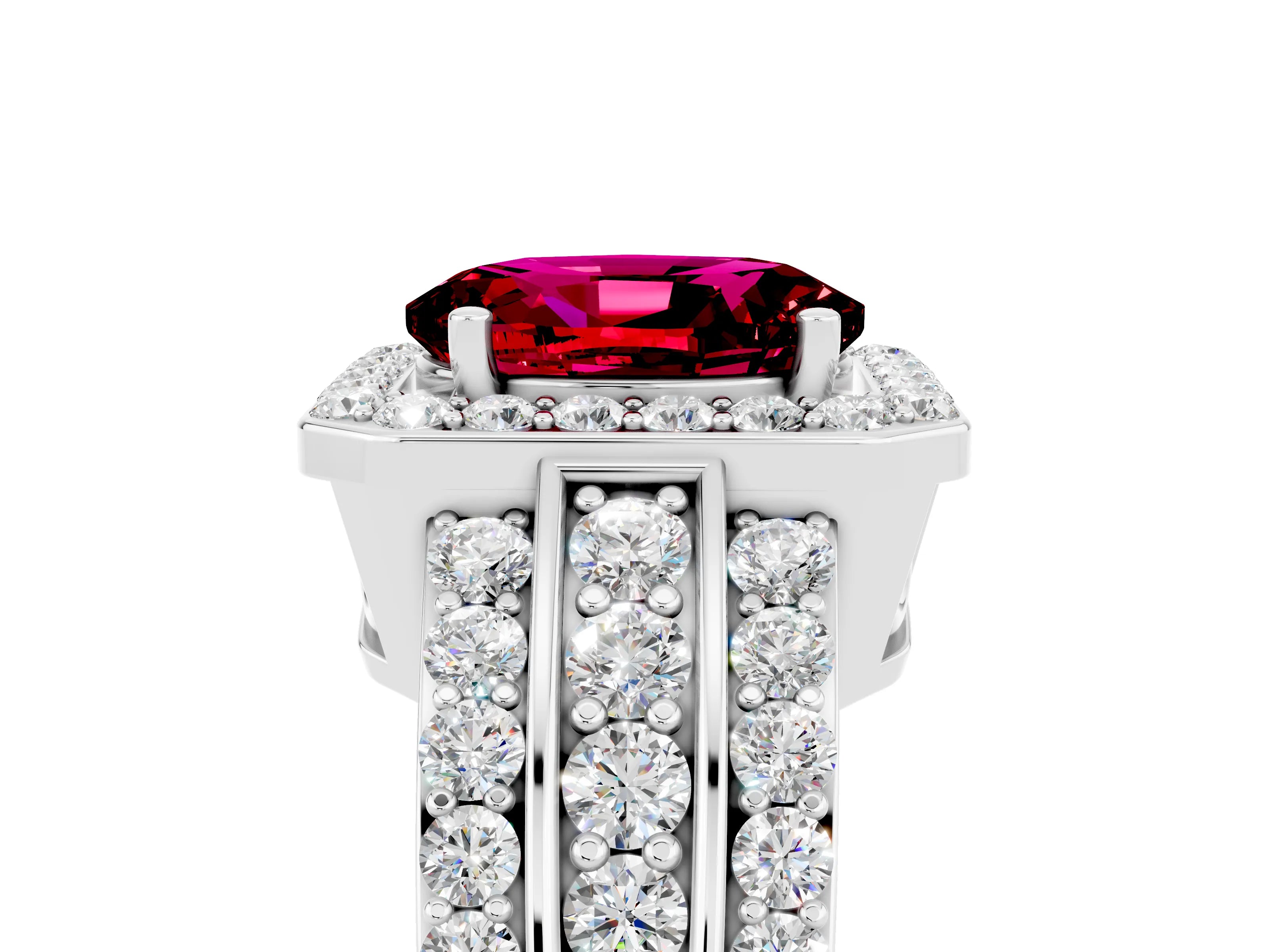 White gold Oval Cut Halo Garnet Ring with Split Shank and Four-Prong Setting_5