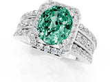 White gold Oval Cut Halo Green Sapphire Ring with Split Shank and Four-Prong Setting_1