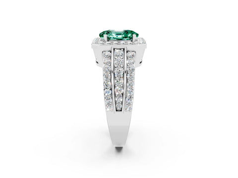 White gold Oval Cut Halo Green Sapphire Ring with Split Shank and Four-Prong Setting_2