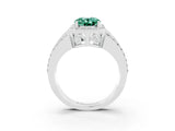 White gold Oval Cut Halo Green Sapphire Ring with Split Shank and Four-Prong Setting_3