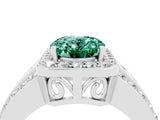 White gold Oval Cut Halo Green Sapphire Ring with Split Shank and Four-Prong Setting_4