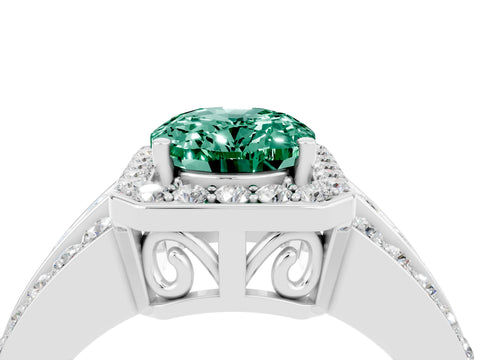 White gold Oval Cut Halo Green Sapphire Ring with Split Shank and Four-Prong Setting_4