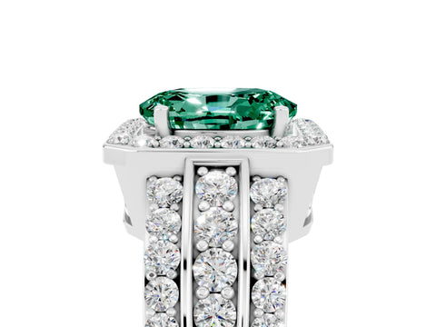 White gold Oval Cut Halo Green Sapphire Ring with Split Shank and Four-Prong Setting_5
