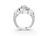 White gold Oval Cut Halo Milgrain Diamond Engagement Ring with Leaf Band and Four-Prong Setting_10
