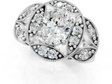 White gold Oval Cut Halo Milgrain Diamond Engagement Ring with Leaf Band and Four-Prong Setting_8