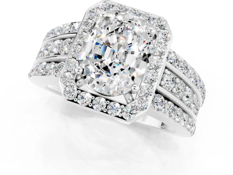 White gold Oval Cut Halo Moissanite Ring with Split Shank and Four-Prong Setting_1