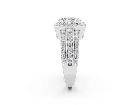 White gold Oval Cut Halo Moissanite Ring with Split Shank and Four-Prong Setting_2