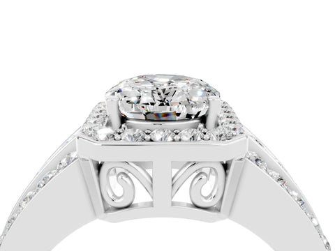 White gold Oval Cut Halo Moissanite Ring with Split Shank and Four-Prong Setting_4