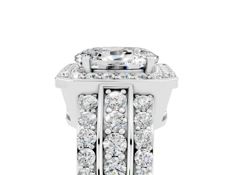 White gold Oval Cut Halo Moissanite Ring with Split Shank and Four-Prong Setting_5