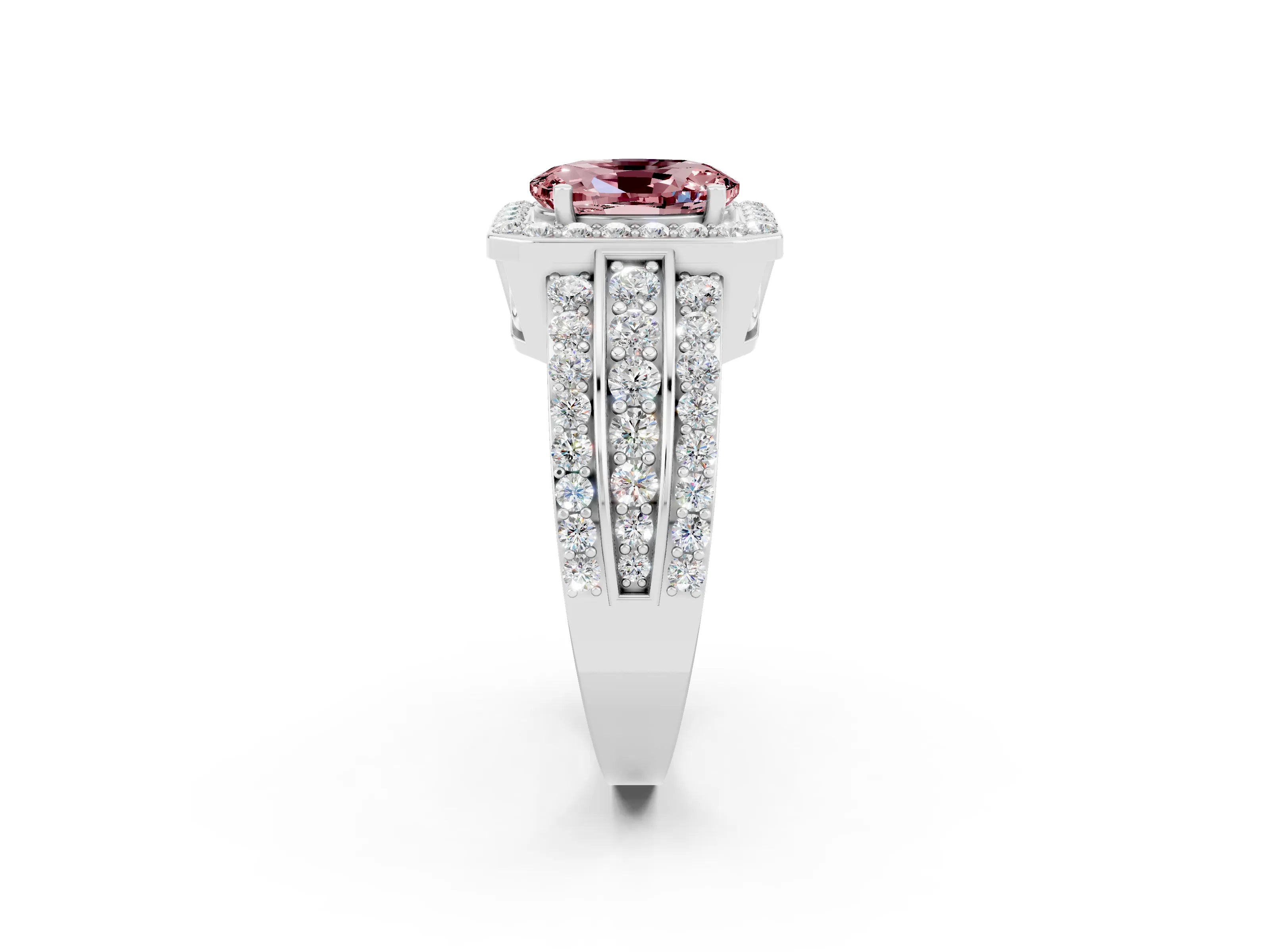 White gold Oval Cut Halo Morganite Ring with Split Shank and Four-Prong Setting_2