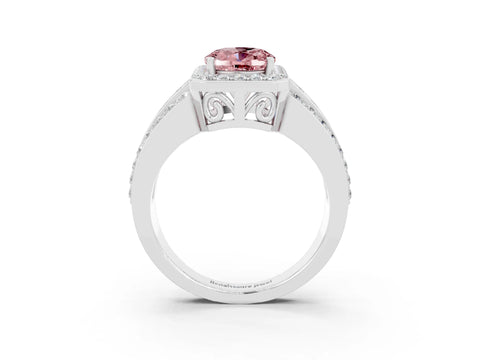 White gold Oval Cut Halo Morganite Ring with Split Shank and Four-Prong Setting_3