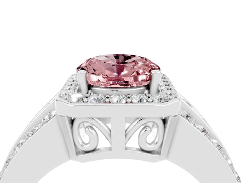 White gold Oval Cut Halo Morganite Ring with Split Shank and Four-Prong Setting_4
