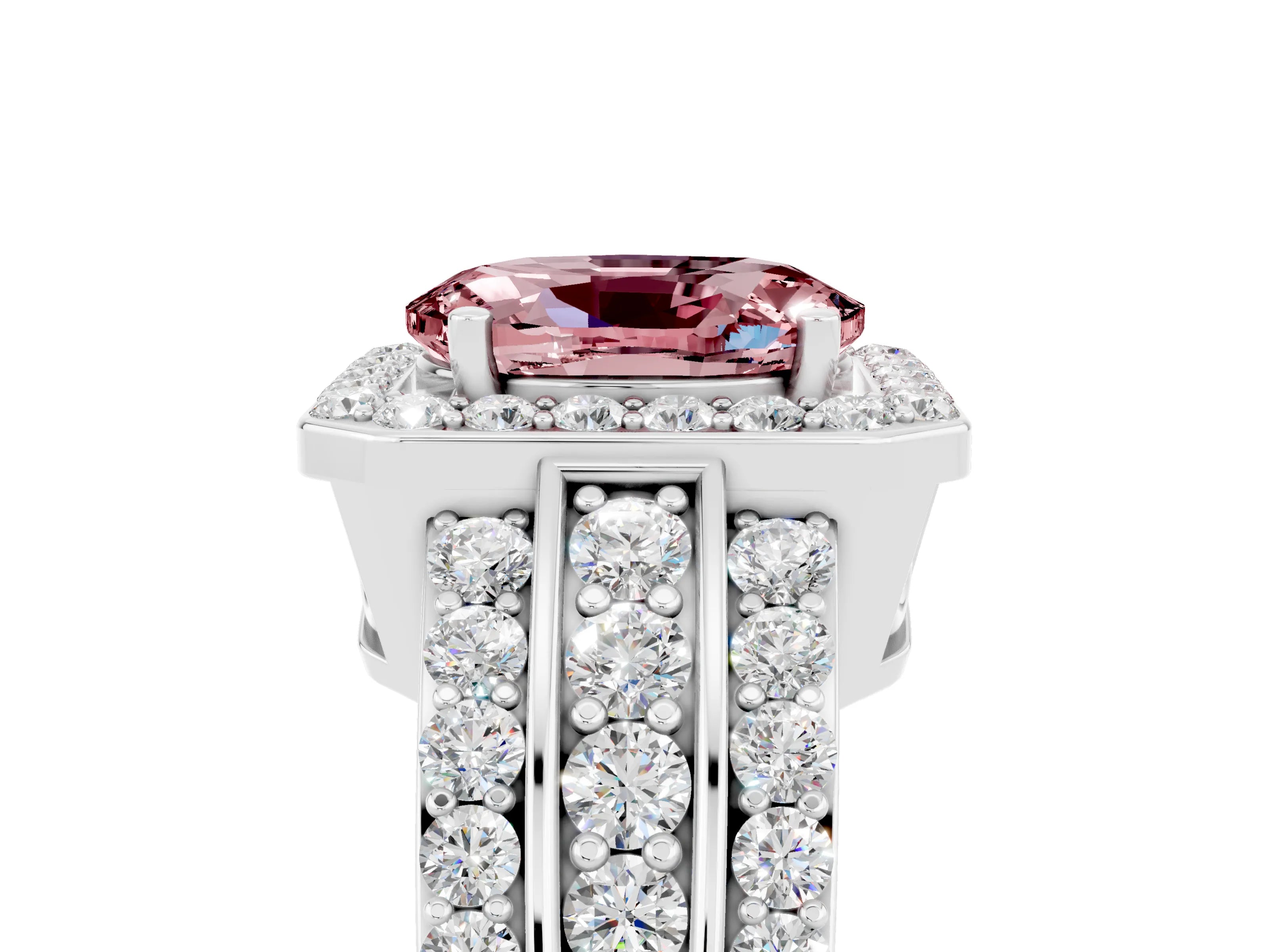 White gold Oval Cut Halo Morganite Ring with Split Shank and Four-Prong Setting_5