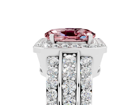 White gold Oval Cut Halo Morganite Ring with Split Shank and Four-Prong Setting_5
