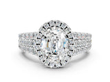 White gold Oval Cut Halo Pavé Diamond Engagement Ring with Split Shank and Four-Prong Setting