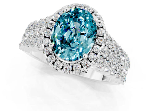 White gold Oval Cut Halo Pavé Diamond Engagement Ring with Split Shank and Four-Prong Setting_1