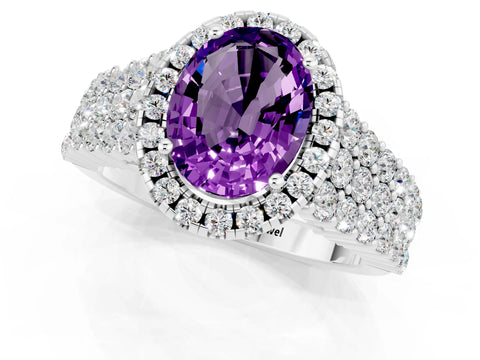 White gold Oval Cut Halo Pavé Diamond Engagement Ring with Split Shank and Four-Prong Setting_1