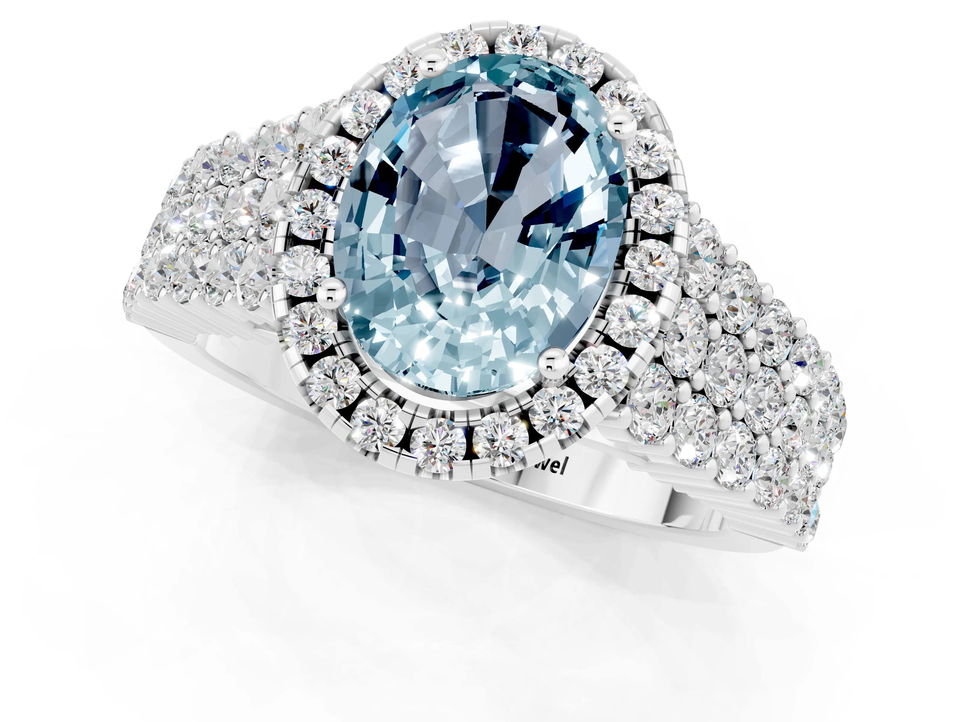 White gold Oval Cut Halo Pavé Diamond Engagement Ring with Split Shank and Four-Prong Setting_1