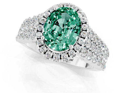 White gold Oval Cut Halo Pavé Diamond Engagement Ring with Split Shank and Four-Prong Setting_1