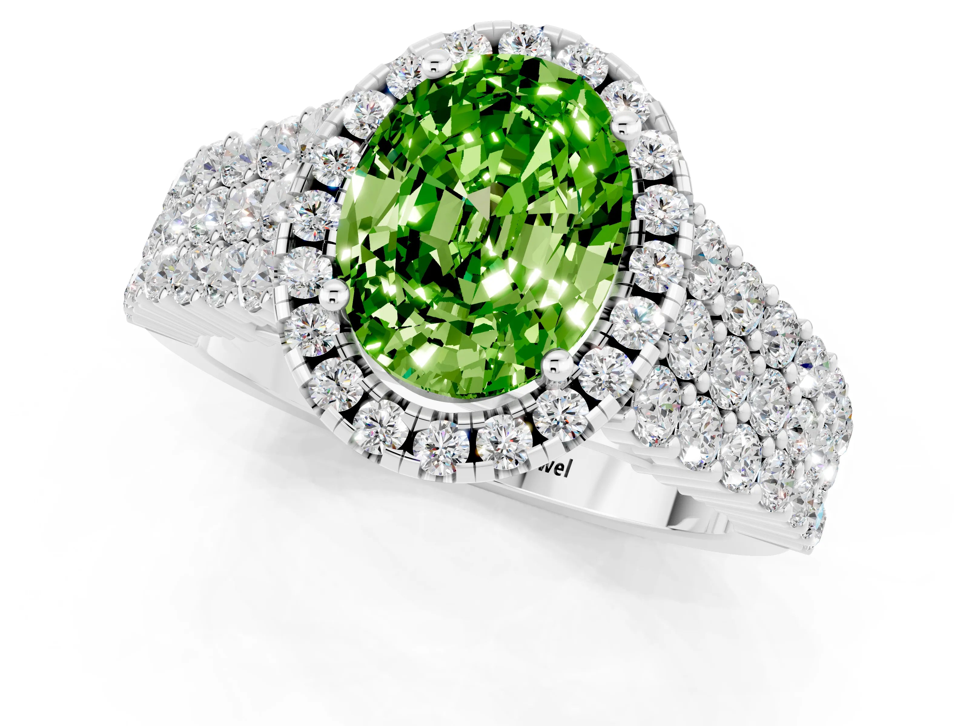 White gold Oval Cut Halo Pavé Diamond Engagement Ring with Split Shank and Four-Prong Setting_1