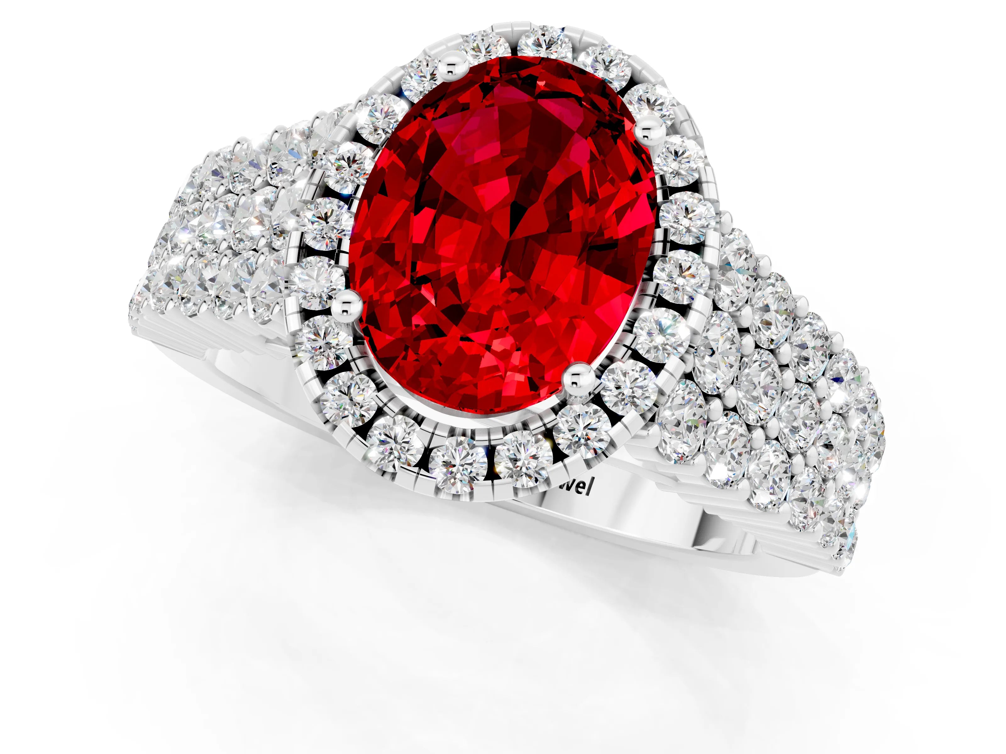 White gold Oval Cut Halo Pavé Diamond Engagement Ring with Split Shank and Four-Prong Setting_1
