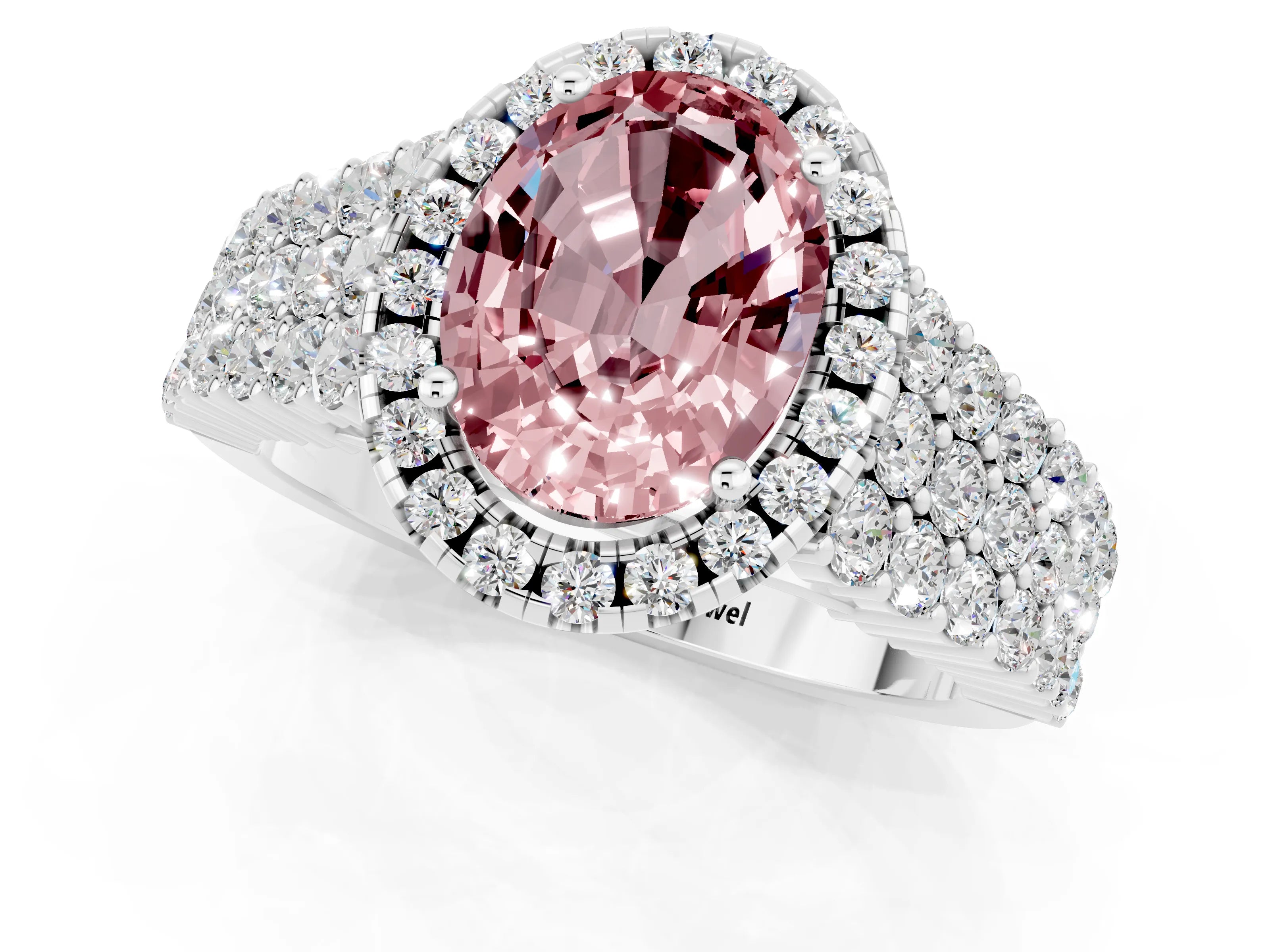 White gold Oval Cut Halo Pavé Diamond Engagement Ring with Split Shank and Four-Prong Setting_1