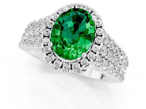 White gold Oval Cut Halo Pavé Diamond Engagement Ring with Split Shank and Four-Prong Setting_1