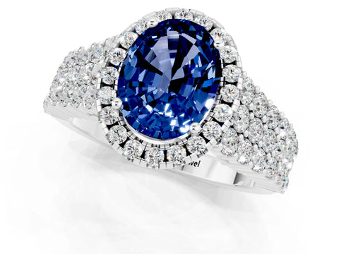 White gold Oval Cut Halo Pavé Diamond Engagement Ring with Split Shank and Four-Prong Setting_1