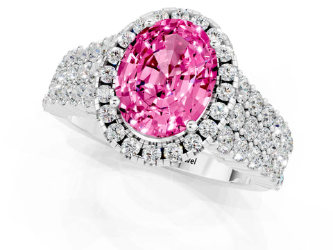 White gold Oval Cut Halo Pavé Diamond Engagement Ring with Split Shank and Four-Prong Setting_1