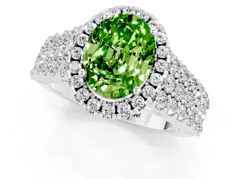 White gold Oval Cut Halo Pavé Diamond Engagement Ring with Split Shank and Four-Prong Setting_1